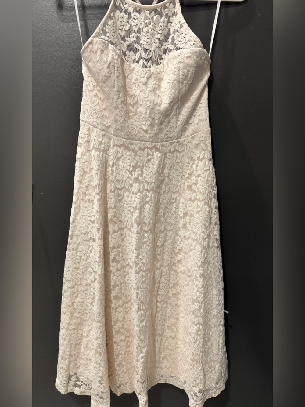 Lulu's Love Poem Ivory Lace Halter Mini Dress Small